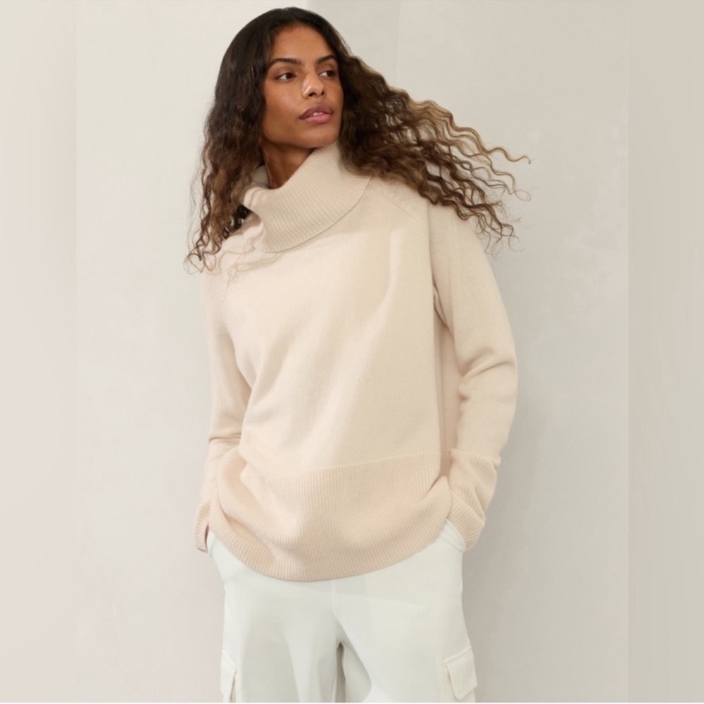 ATHLETA Alpine Turtleneck Sweater Wool Cashmere Sz XL Bone